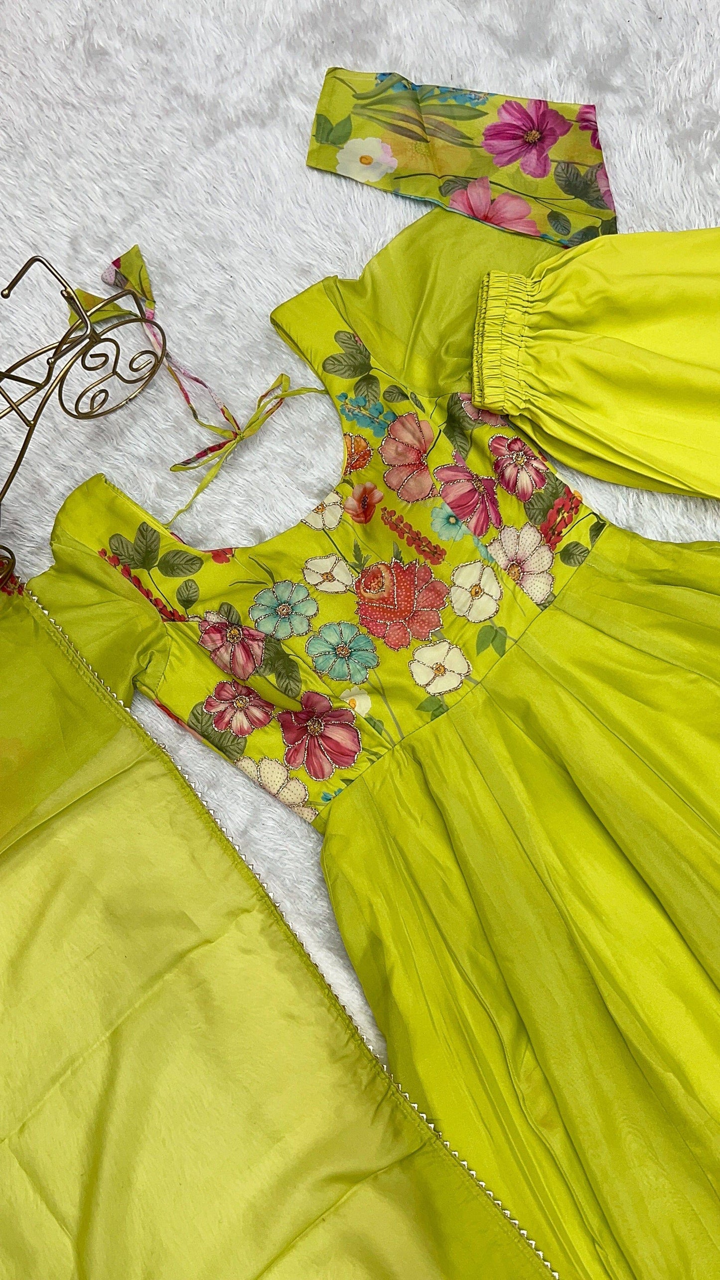 Breathtaking Organza Silk Floral Printed Designer Anarkali Pant Suit - INDIAN ELEGANCE