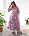 White police Pure soft Organza Silk With an Elagant Printed Anarkali suit