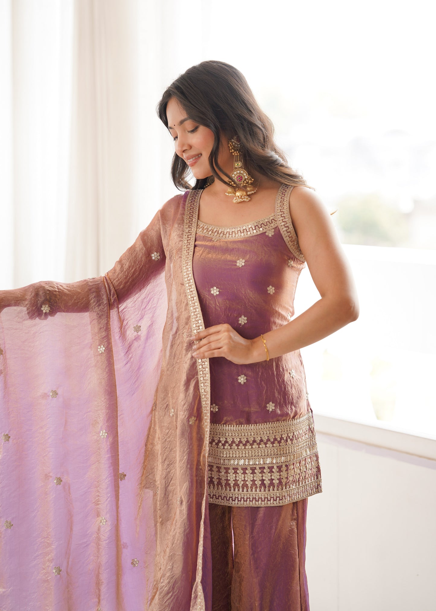 Women's Premium Fancy Silk Kurta with Bell Bottom Pant & Matching Dupatta |