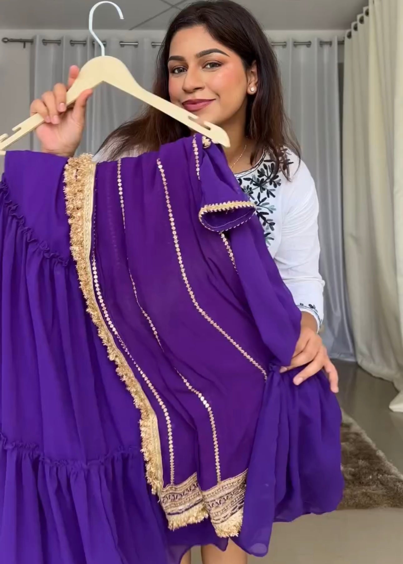 Rich Royal Purple  Faux Georgette 17-Meter Flair Anarkali Dress With Dupatta