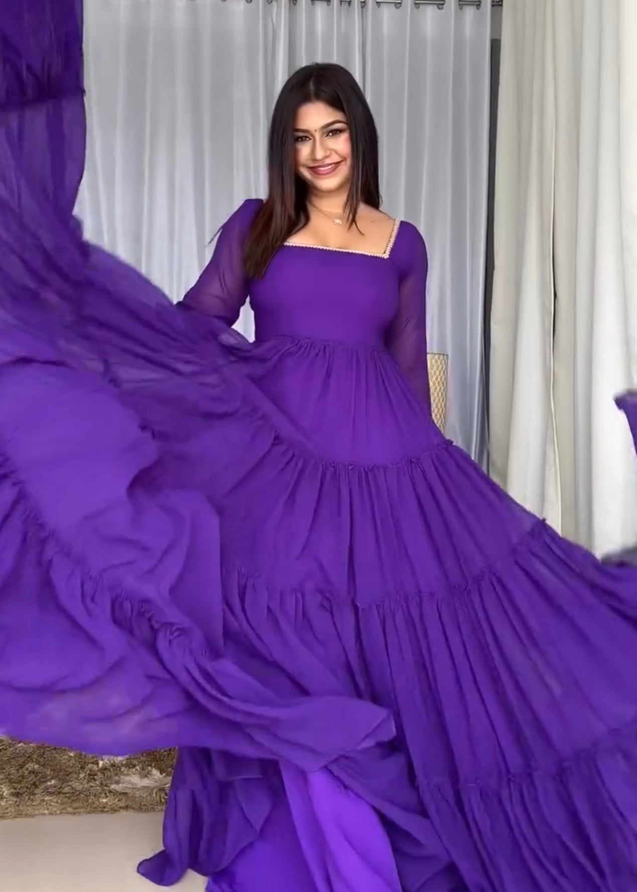 Rich Royal Purple  Faux Georgette 17-Meter Flair Anarkali Dress With Dupatta