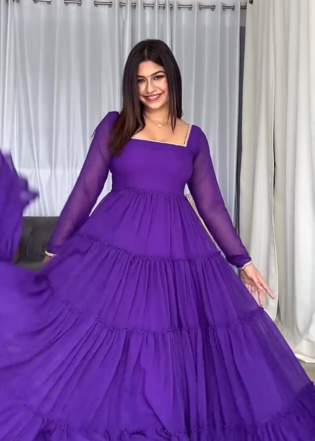 Rich Royal Purple  Faux Georgette 17-Meter Flair Anarkali Dress With Dupatta