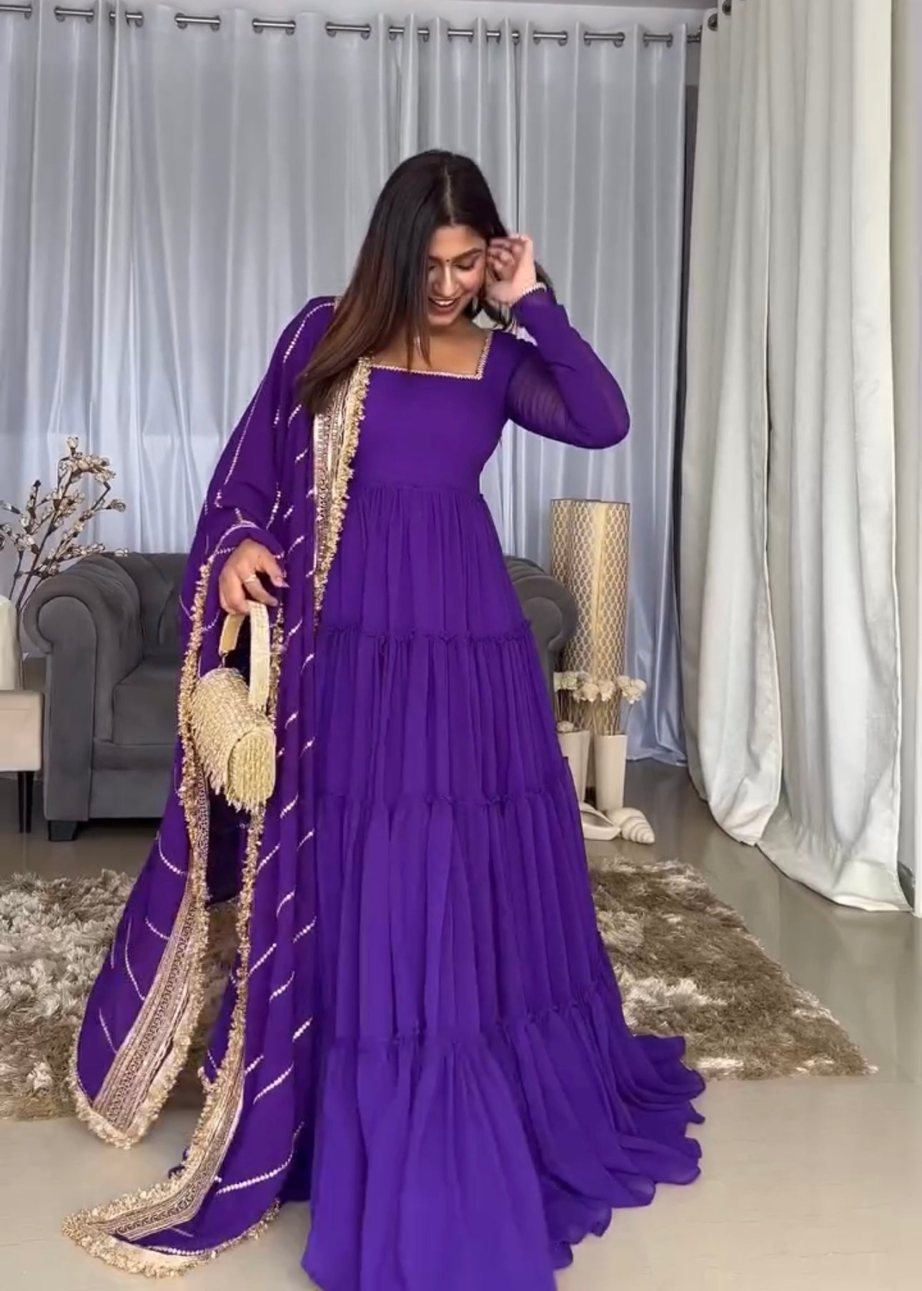 Rich Royal Purple  Faux Georgette 17-Meter Flair Anarkali Dress With Dupatta