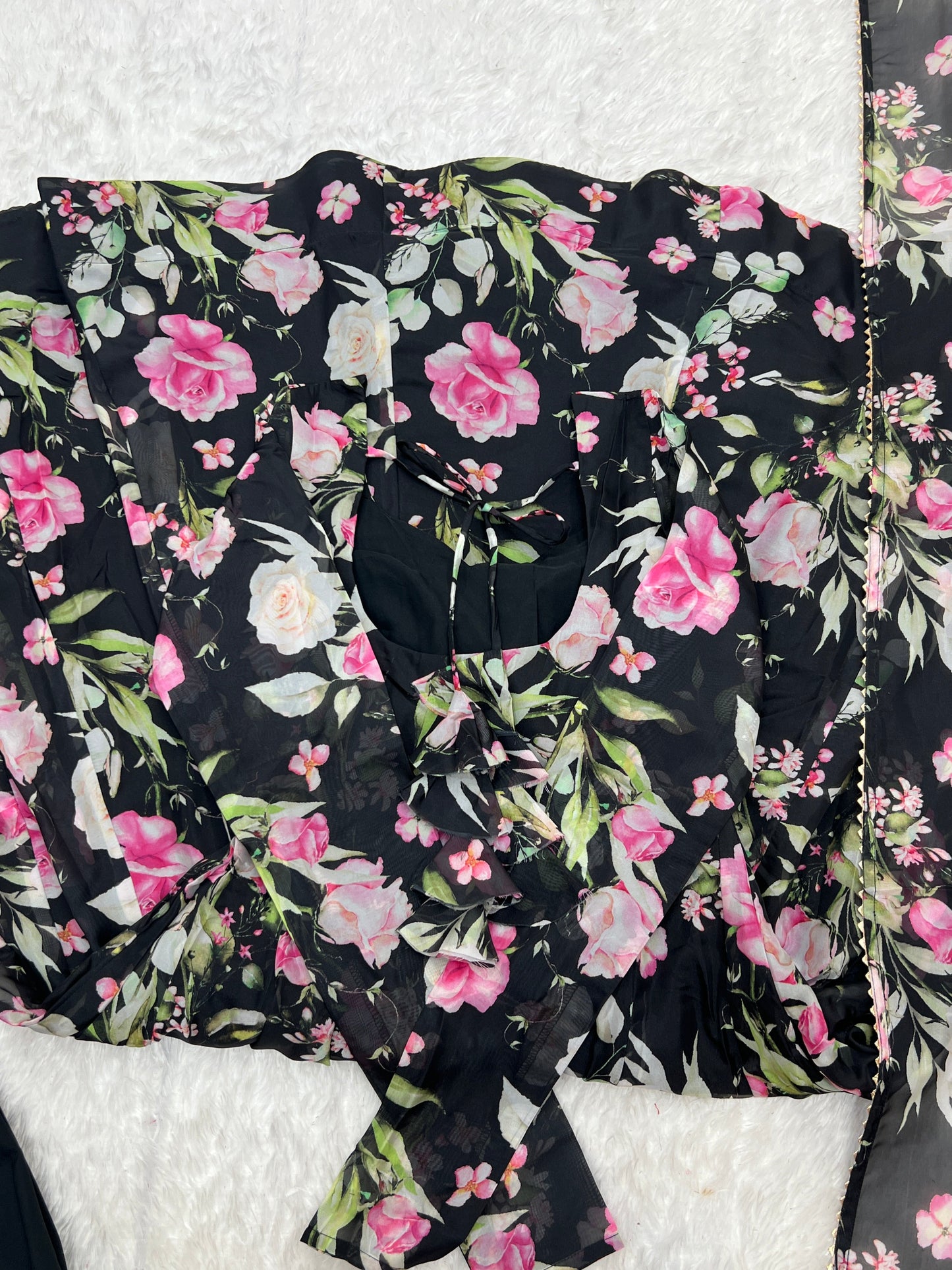 Sophisticated  Black Pure Organza Silk Floral Printed Anarkali Suit With Dupatta