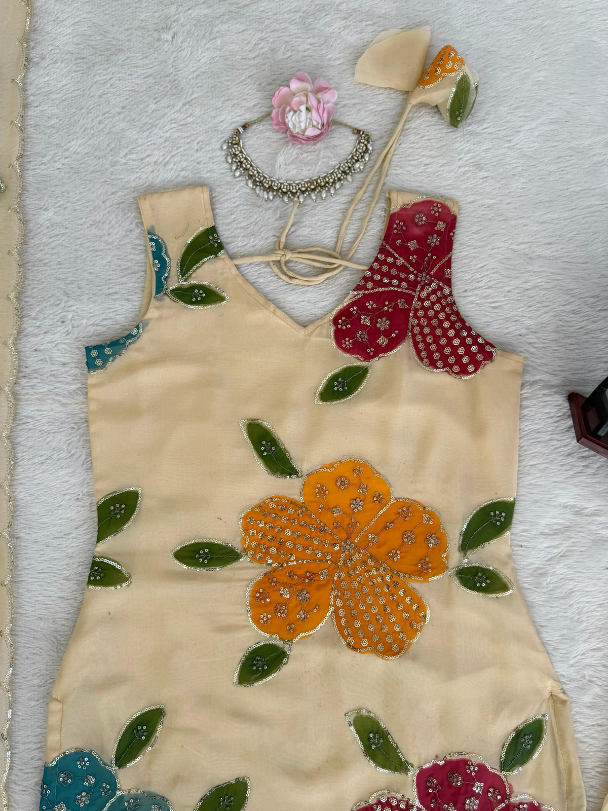 Designer Organza Silk Floral Palazzo Set with Dupatta