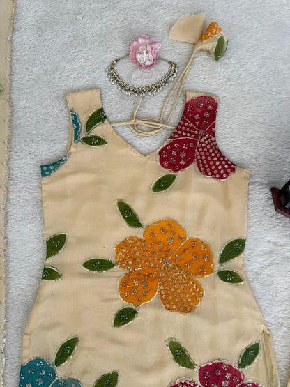 Designer Organza Silk Floral Palazzo Set with Dupatta