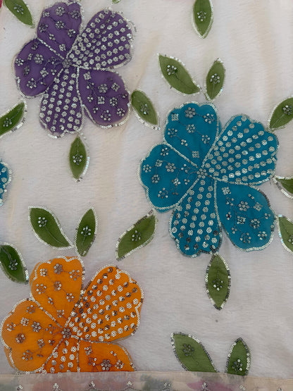 Designer Organza Silk Floral Palazzo Set with Dupatta