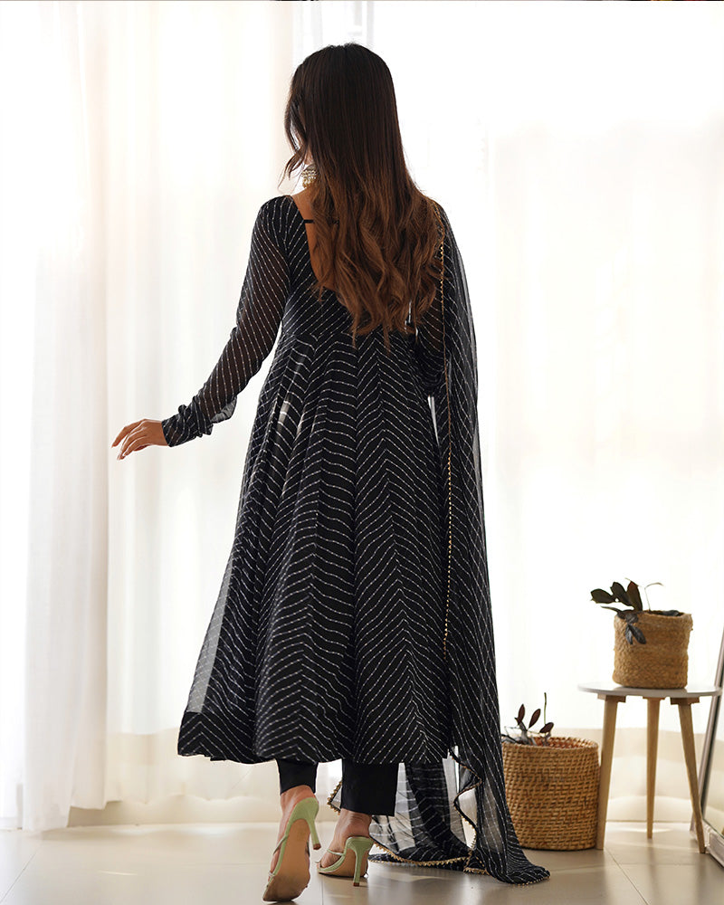 Laheriya Print Georgette  Black Anarkali Suit Set