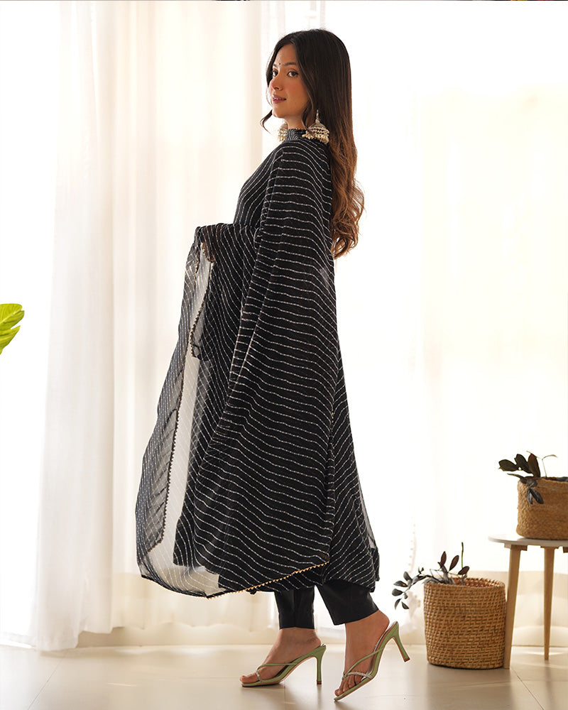 Laheriya Print Georgette  Black Anarkali Suit Set