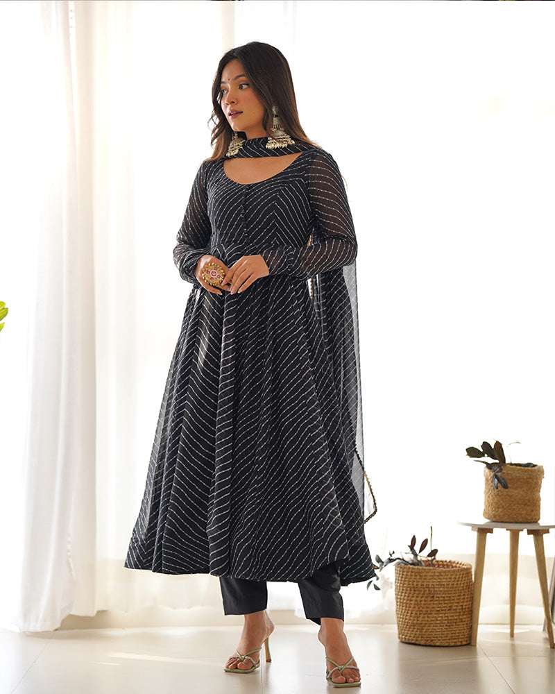 Laheriya Print Georgette  Black Anarkali Suit Set