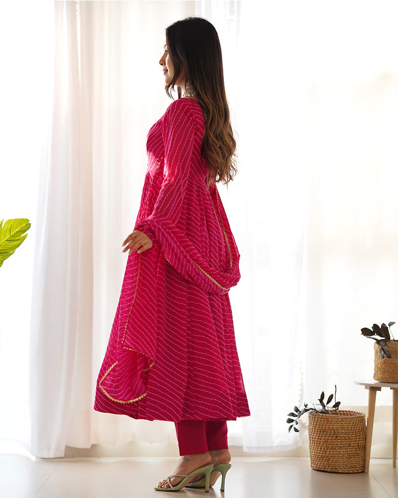 Laheriya Print Georgette  Rani Pink Anarkali Suit Set