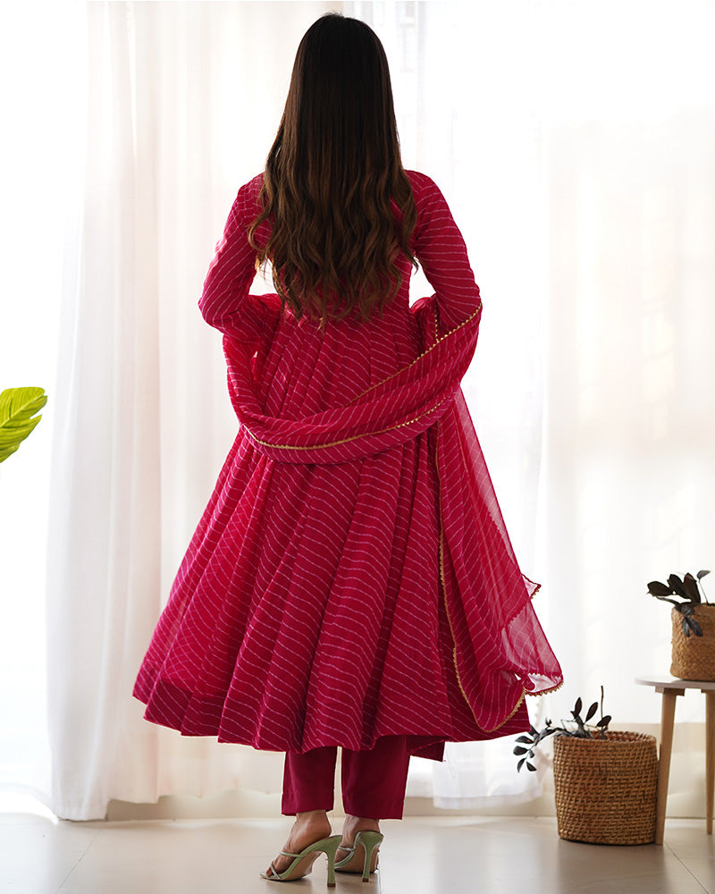Laheriya Print Georgette  Rani Pink Anarkali Suit Set