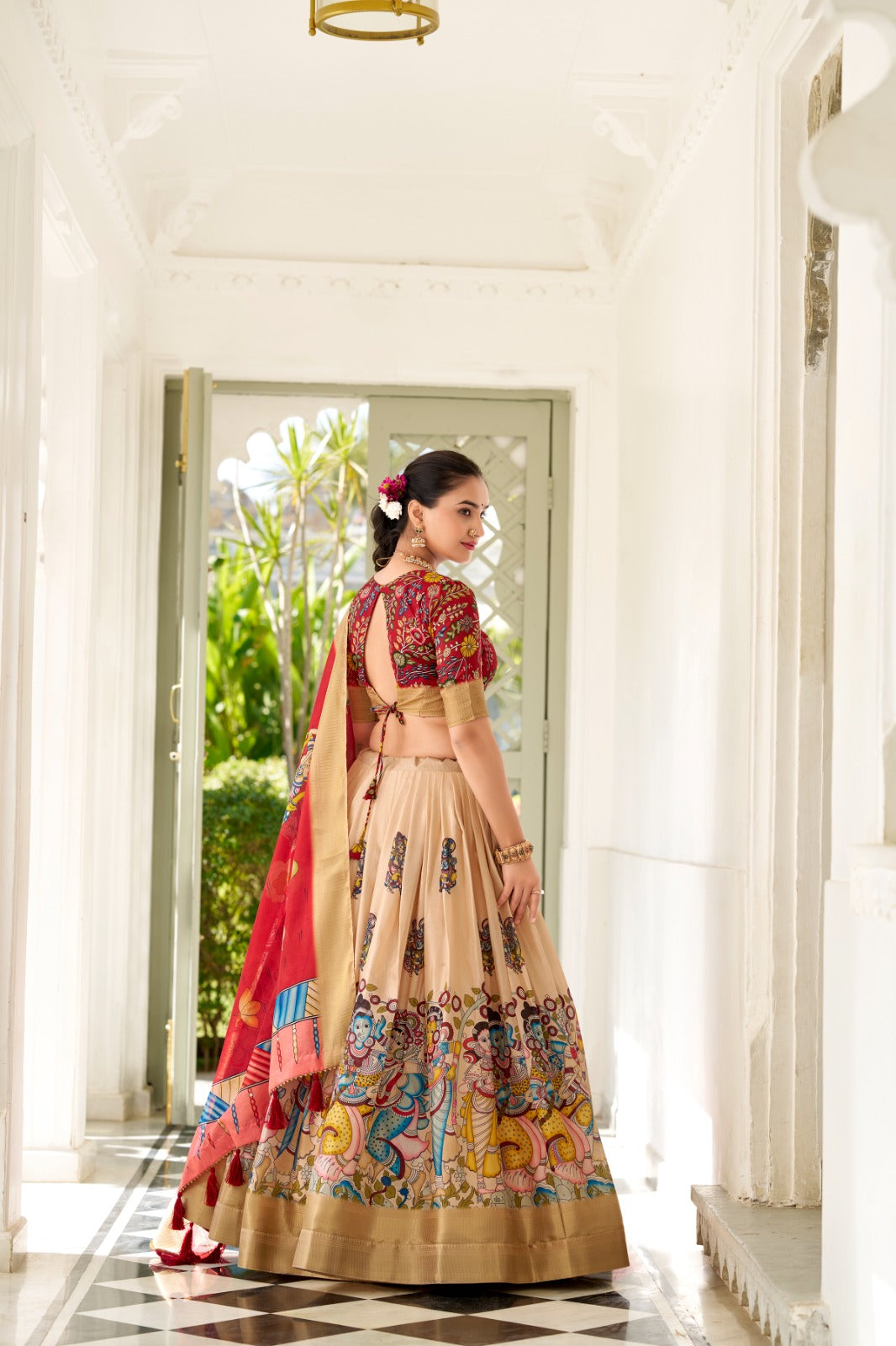 Spectacular Dola Silk Kalamkari Printed Lehenga Choli Set - INDIAN ELEGANCE