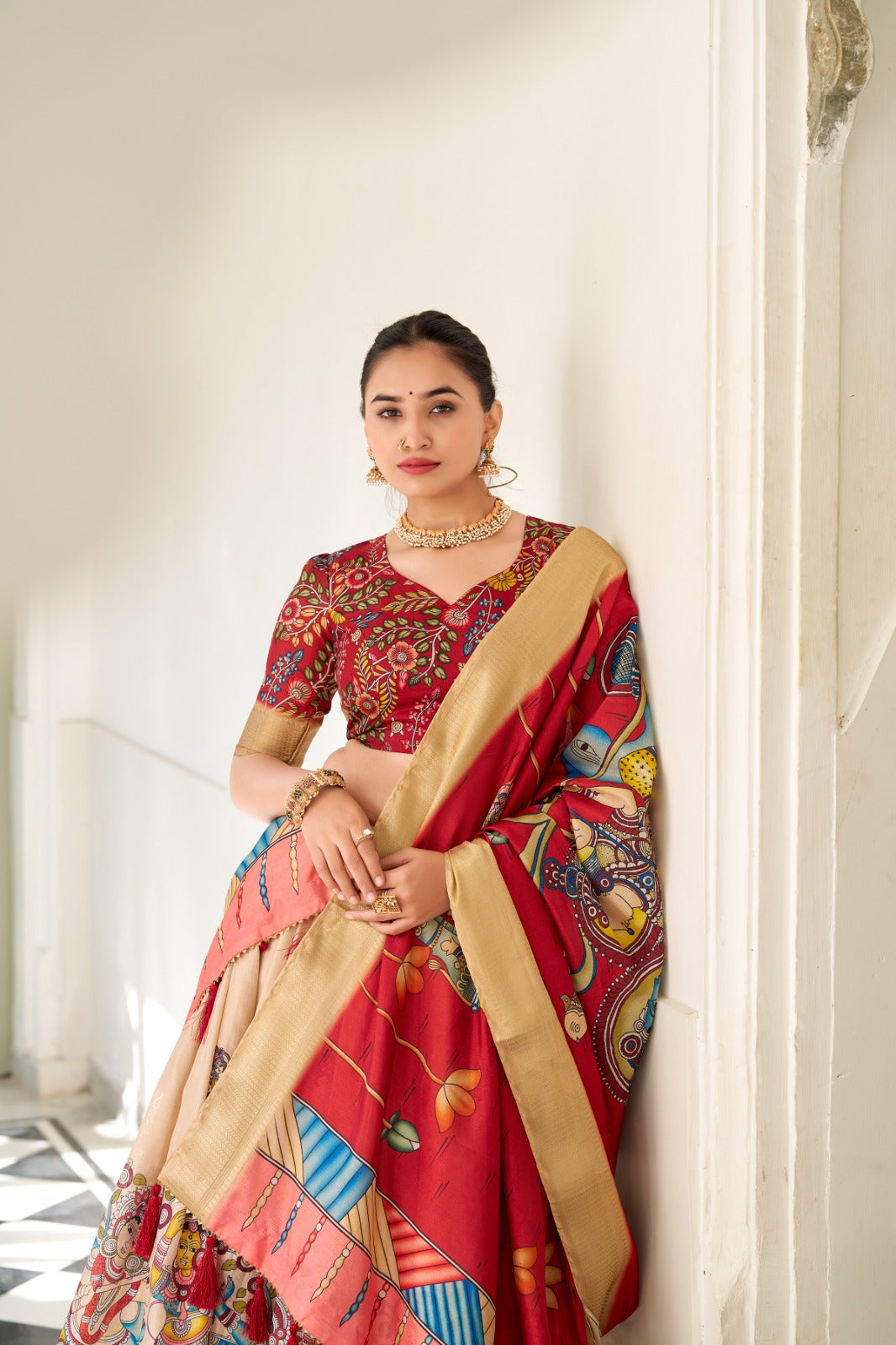 Spectacular Dola Silk Kalamkari Printed Lehenga Choli Set - INDIAN ELEGANCE