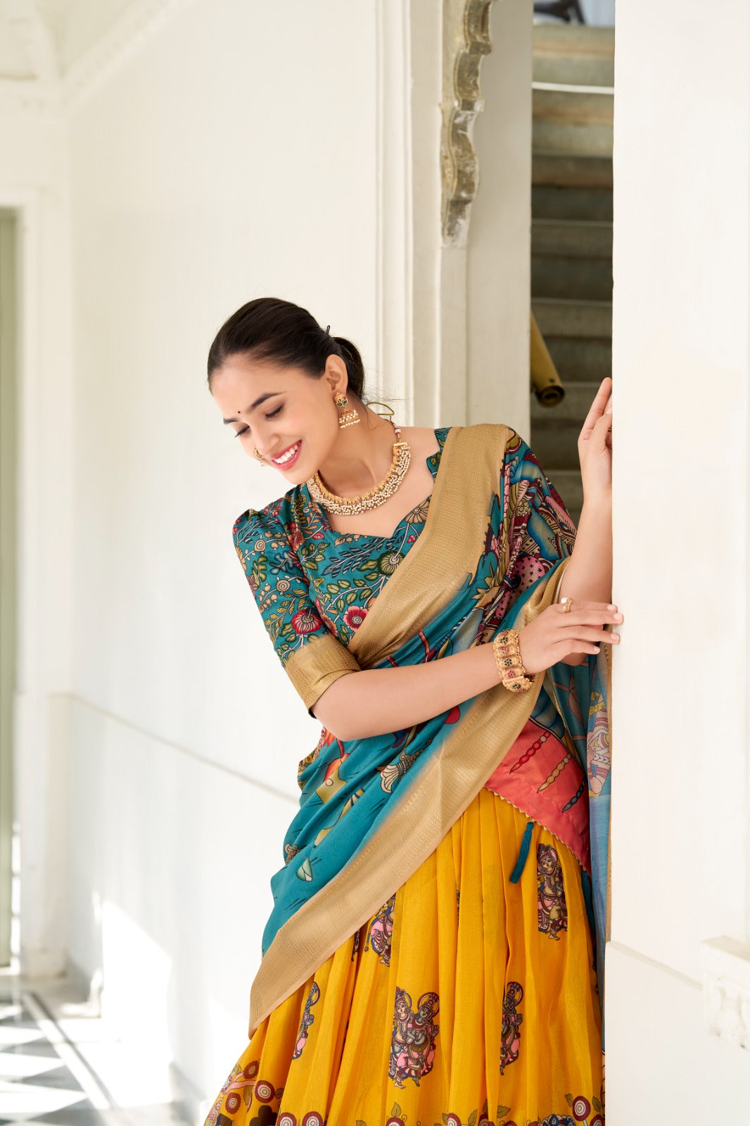 Spectacular Dola Silk Kalamkari Printed Lehenga Choli Set - INDIAN ELEGANCE