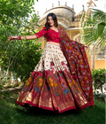 Stunning Tussar Silk Kalamkari Printed Foil Worked Lehenga Choli -Traditional Wear