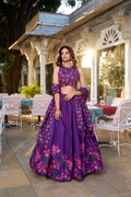 Stunning Tussar Silk Floral Printed Foil Worked Lehenga Choli -Wedding Wear