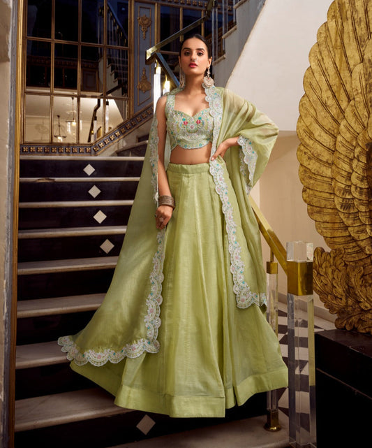 Pista Gold Crush Sequins Thread Diamond Worked Lehenga Choli -Wedding Wear