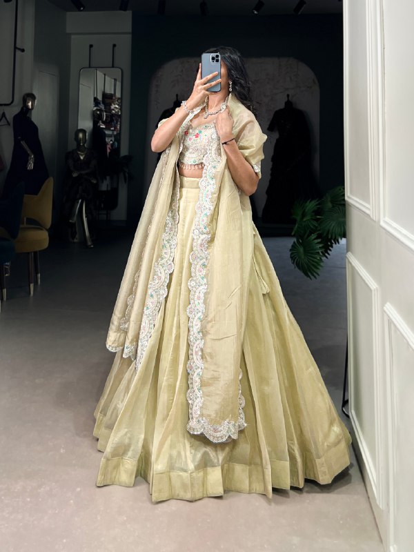 Pista Gold Crush Sequins Thread Diamond Worked Lehenga Choli -Wedding Wear