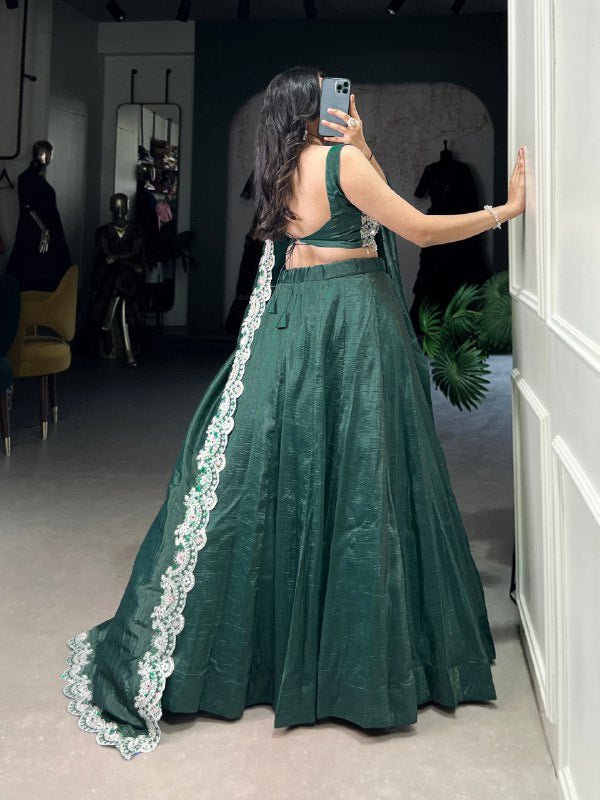 Pista Gold Crush Sequins Thread Diamond Worked Lehenga Choli -Wedding Wear