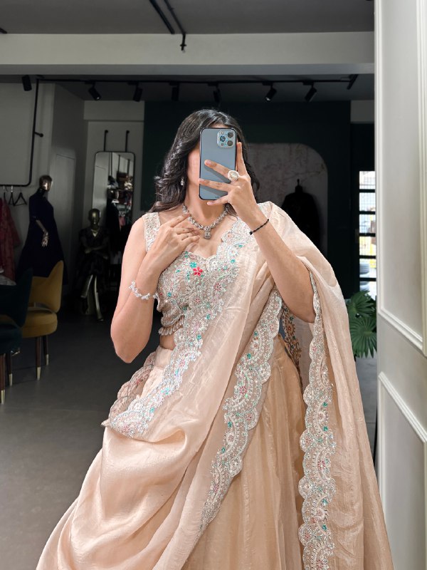 Pista Gold Crush Sequins Thread Diamond Worked Lehenga Choli -Wedding Wear