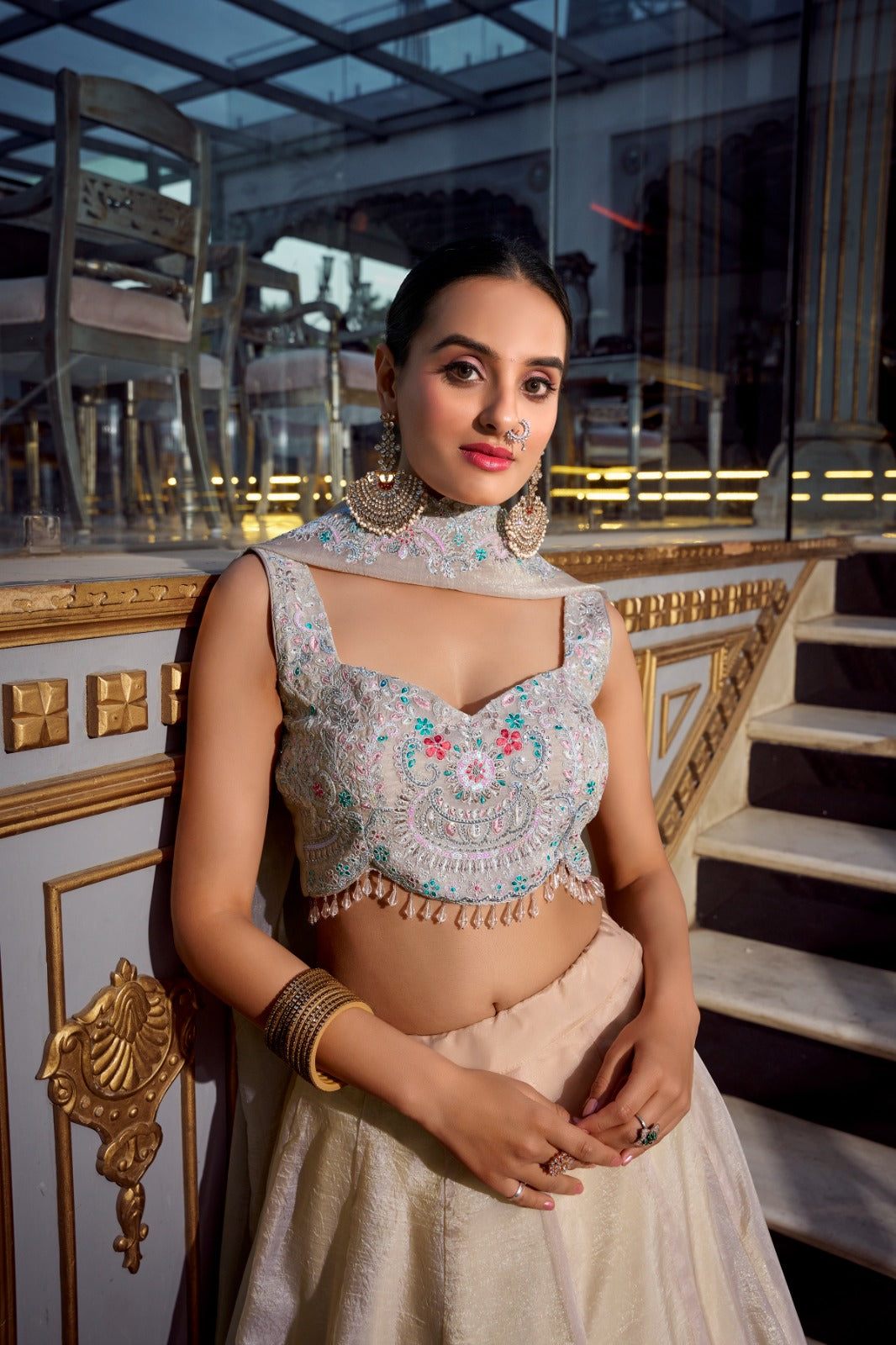 Pista Gold Crush Sequins Thread Diamond Worked Lehenga Choli -Wedding Wear