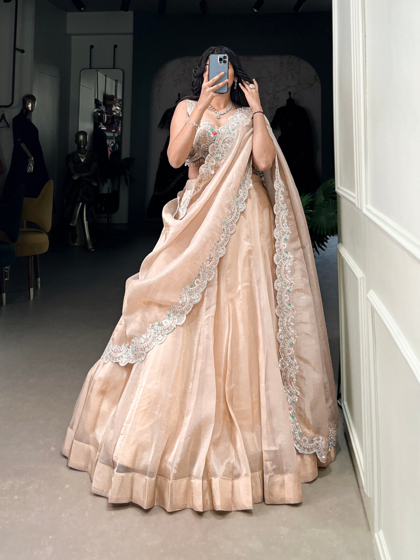 Pista Gold Crush Sequins Thread Diamond Worked Lehenga Choli -Wedding Wear