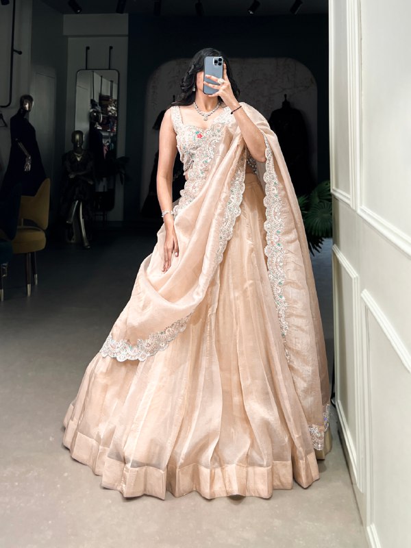 Pista Gold Crush Sequins Thread Diamond Worked Lehenga Choli -Wedding Wear