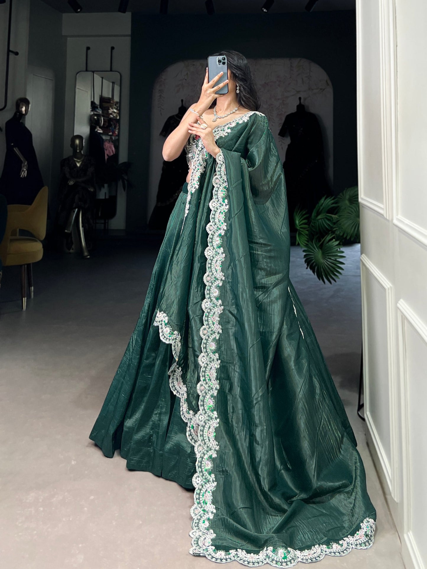 Pista Gold Crush Sequins Thread Diamond Worked Lehenga Choli -Wedding Wear