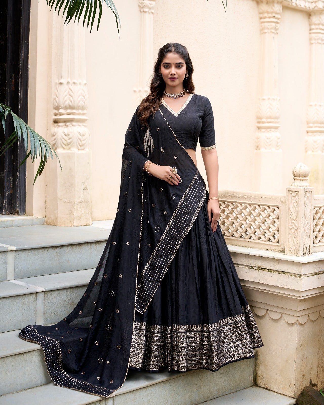 Resplendent Pure Chanderi Silk Zari Weaving Worked Lehenga Choli - INDIAN ELEGANCE
