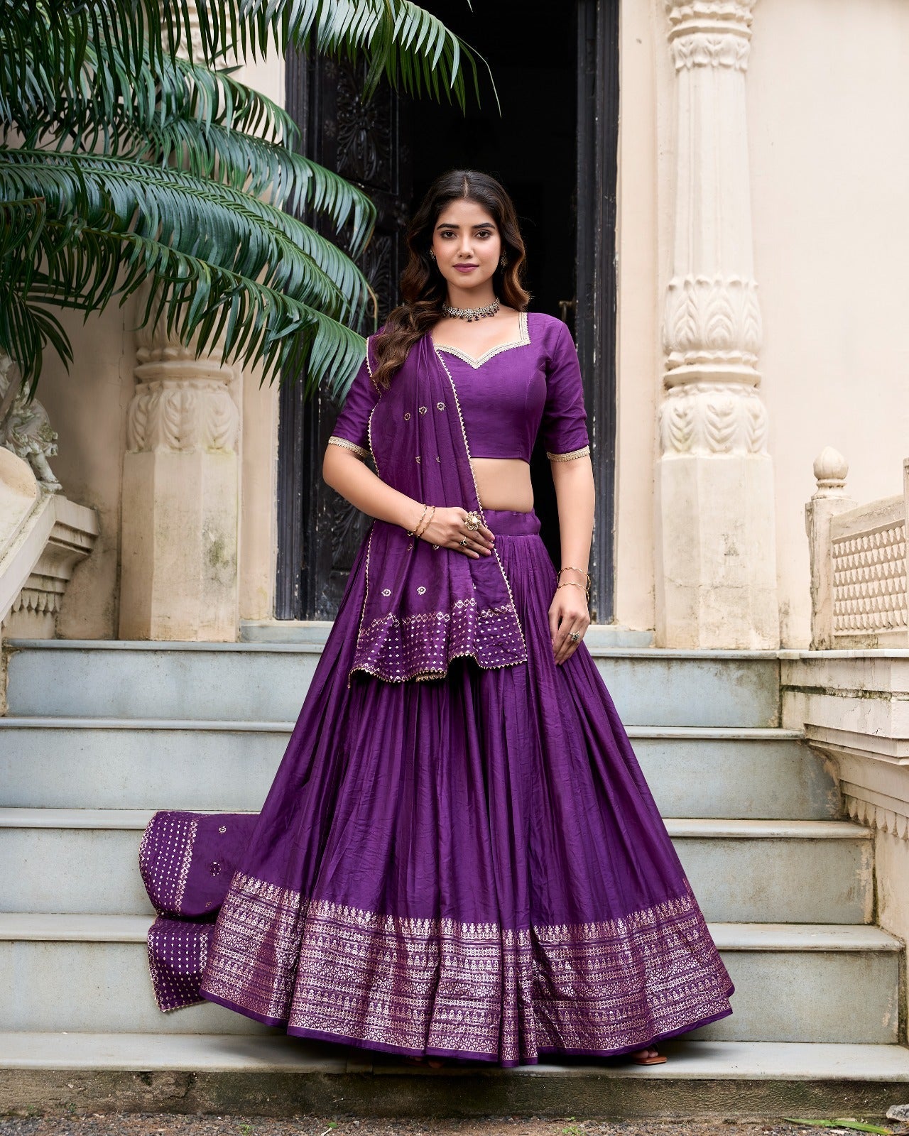 Resplendent Pure Chanderi Silk Zari Weaving Worked Lehenga Choli - INDIAN ELEGANCE