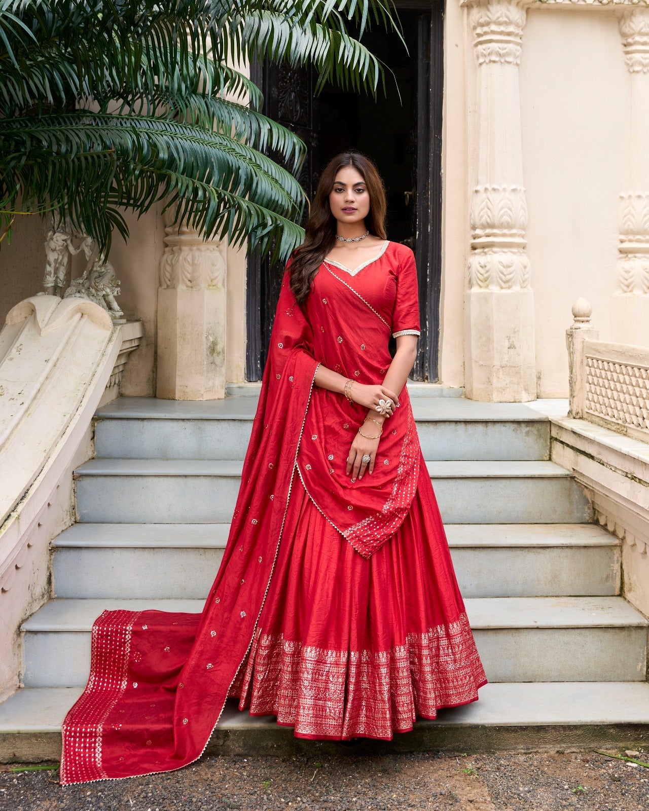 Resplendent Pure Chanderi Silk Zari Weaving Worked Lehenga Choli - INDIAN ELEGANCE