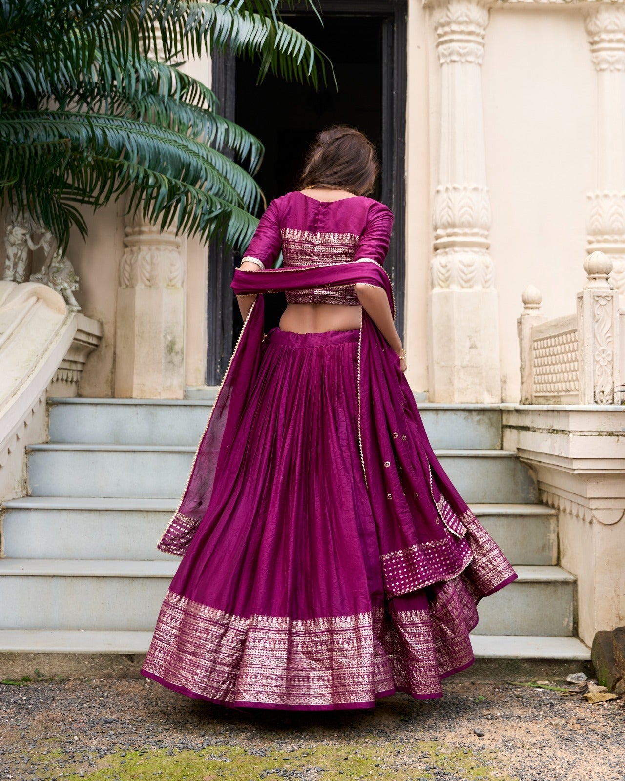 Resplendent Pure Chanderi Silk Zari Weaving Worked Lehenga Choli - INDIAN ELEGANCE