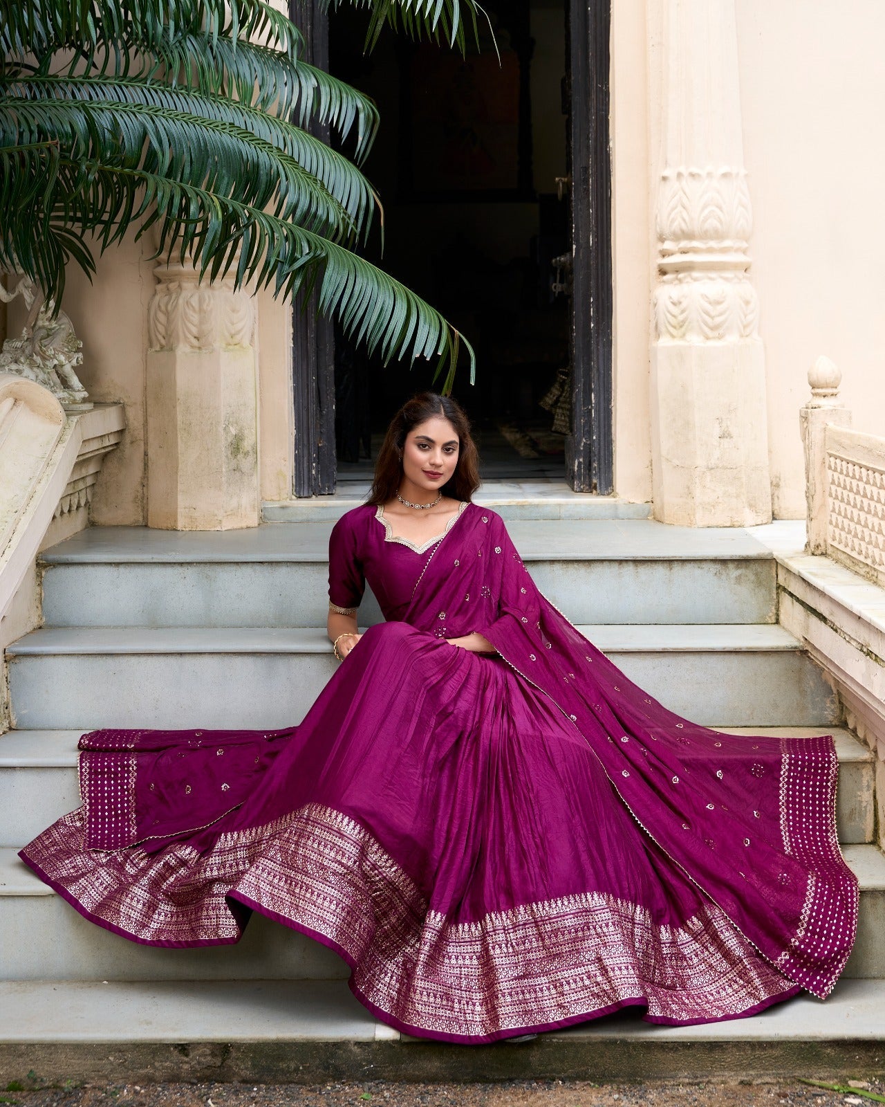 Resplendent Pure Chanderi Silk Zari Weaving Worked Lehenga Choli - INDIAN ELEGANCE