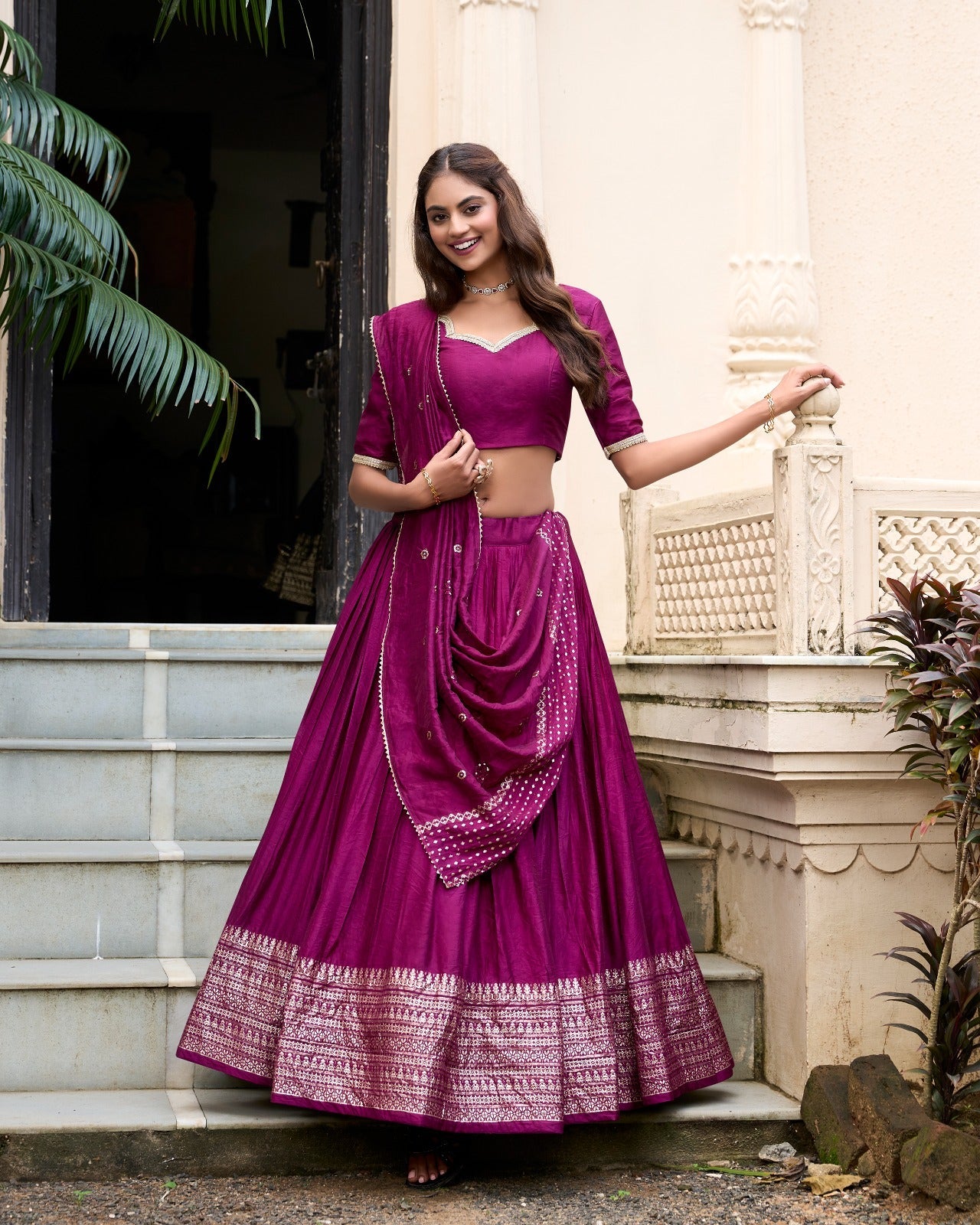 Resplendent Pure Chanderi Silk Zari Weaving Worked Lehenga Choli - INDIAN ELEGANCE