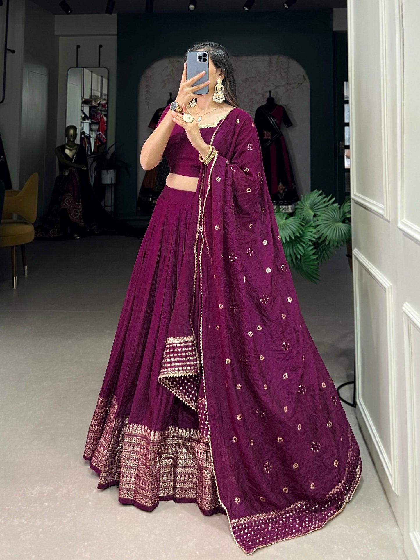 Resplendent Pure Chanderi Silk Zari Weaving Worked Lehenga Choli - INDIAN ELEGANCE