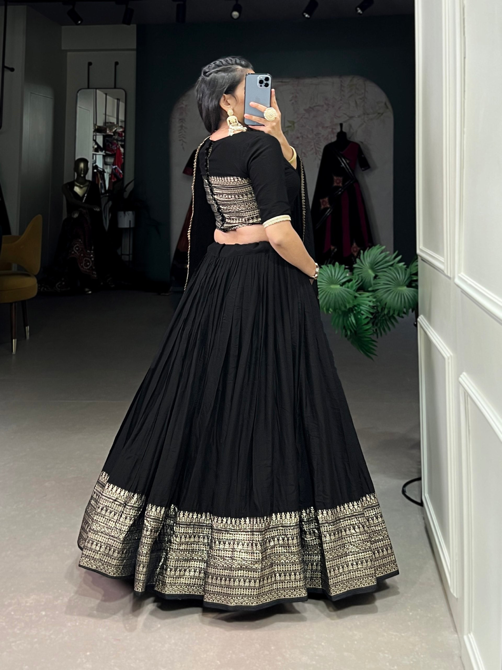 Resplendent Pure Chanderi Silk Zari Weaving Worked Lehenga Choli - INDIAN ELEGANCE