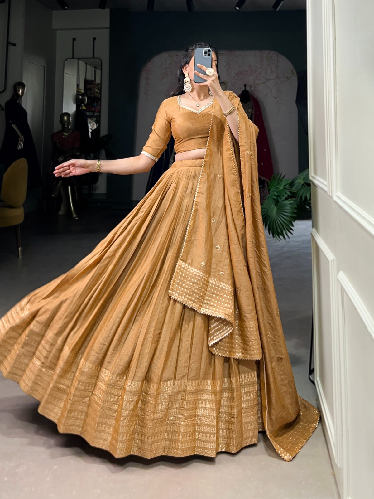 Gorgeous Pure Chanderi Silk Fabric Lehenga Choli -Festive Wear