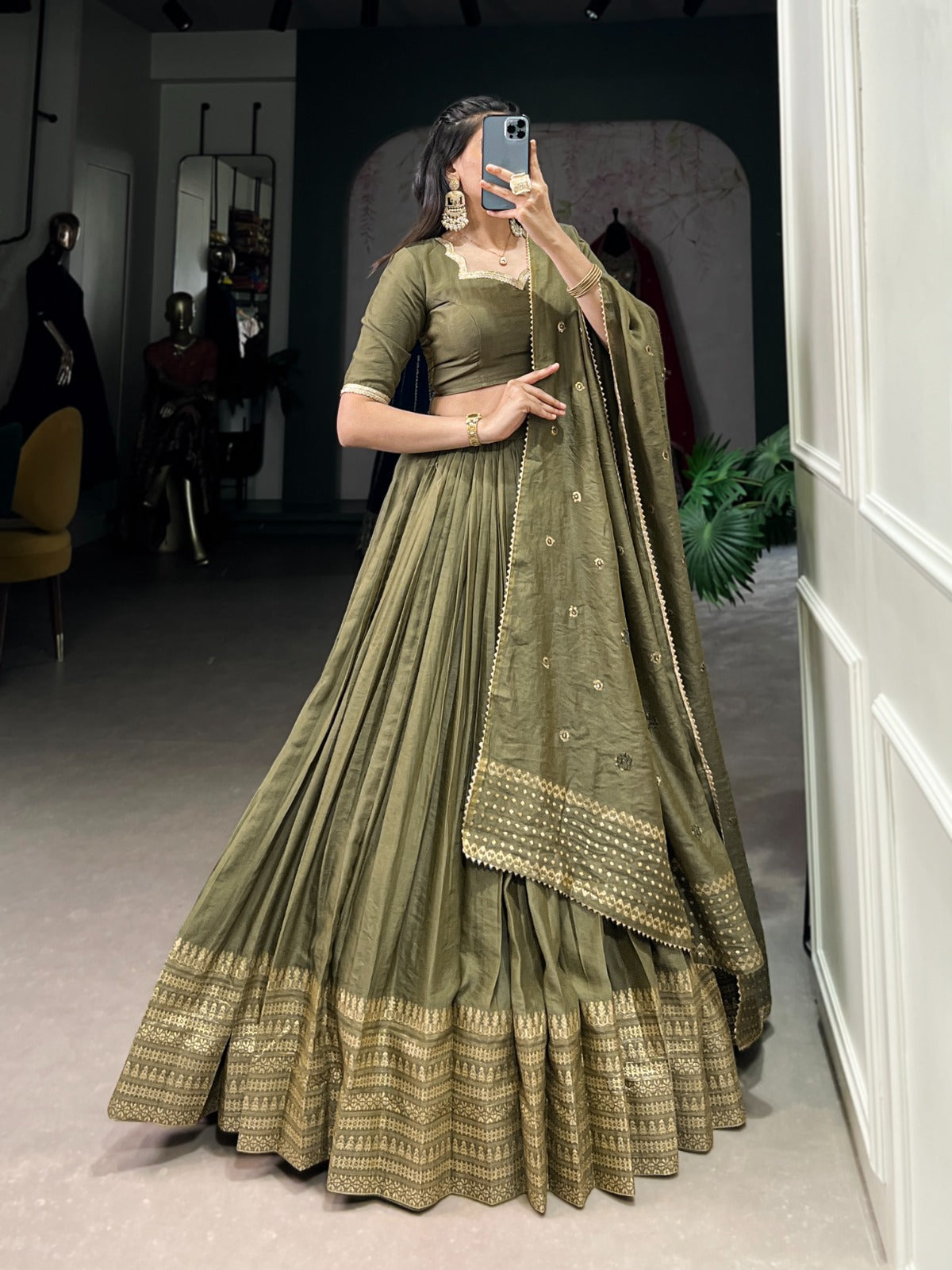 Gorgeous Pure Chanderi Silk Fabric Lehenga Choli -Festive Wear