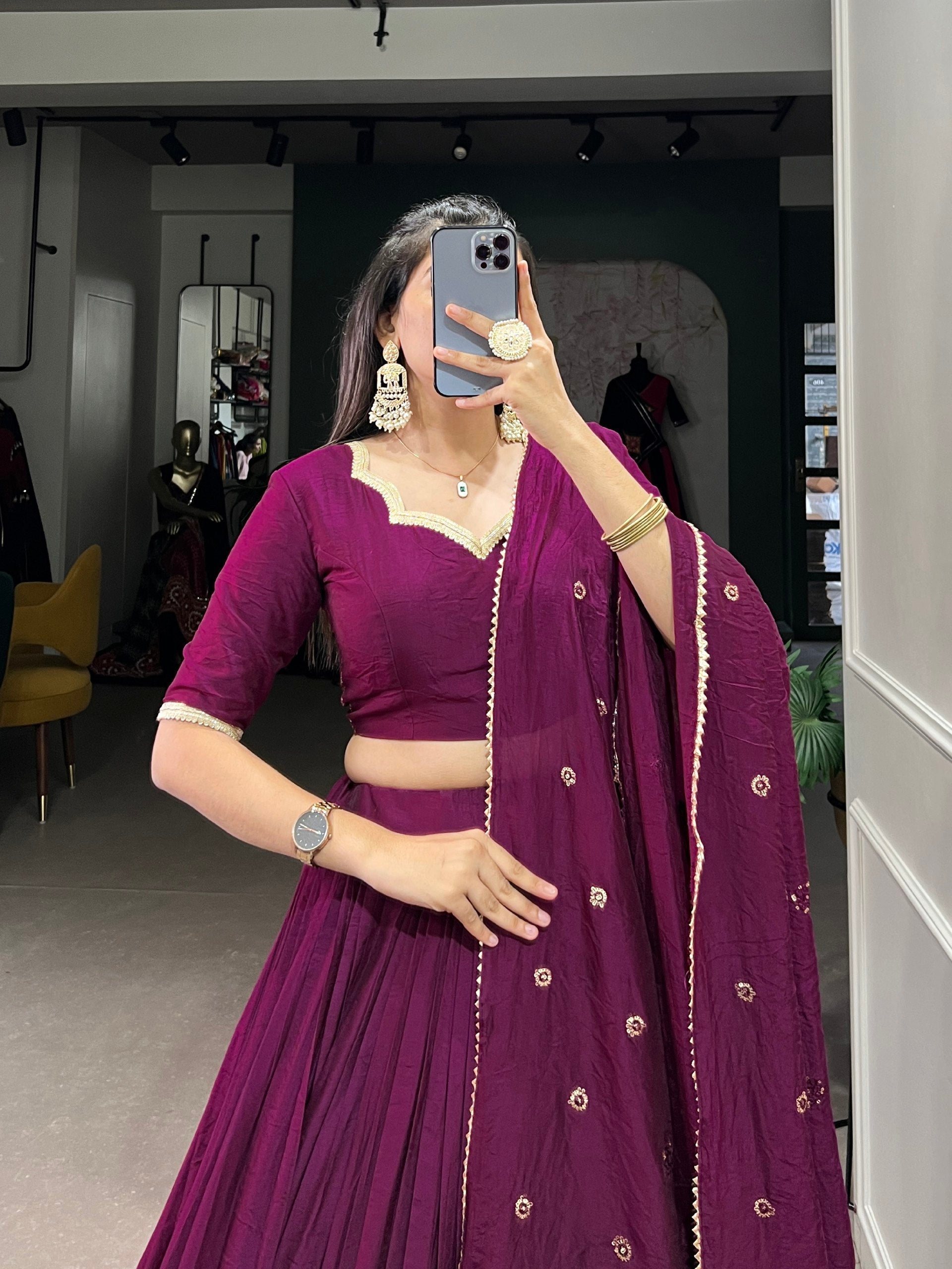 Resplendent Pure Chanderi Silk Zari Weaving Worked Lehenga Choli - INDIAN ELEGANCE