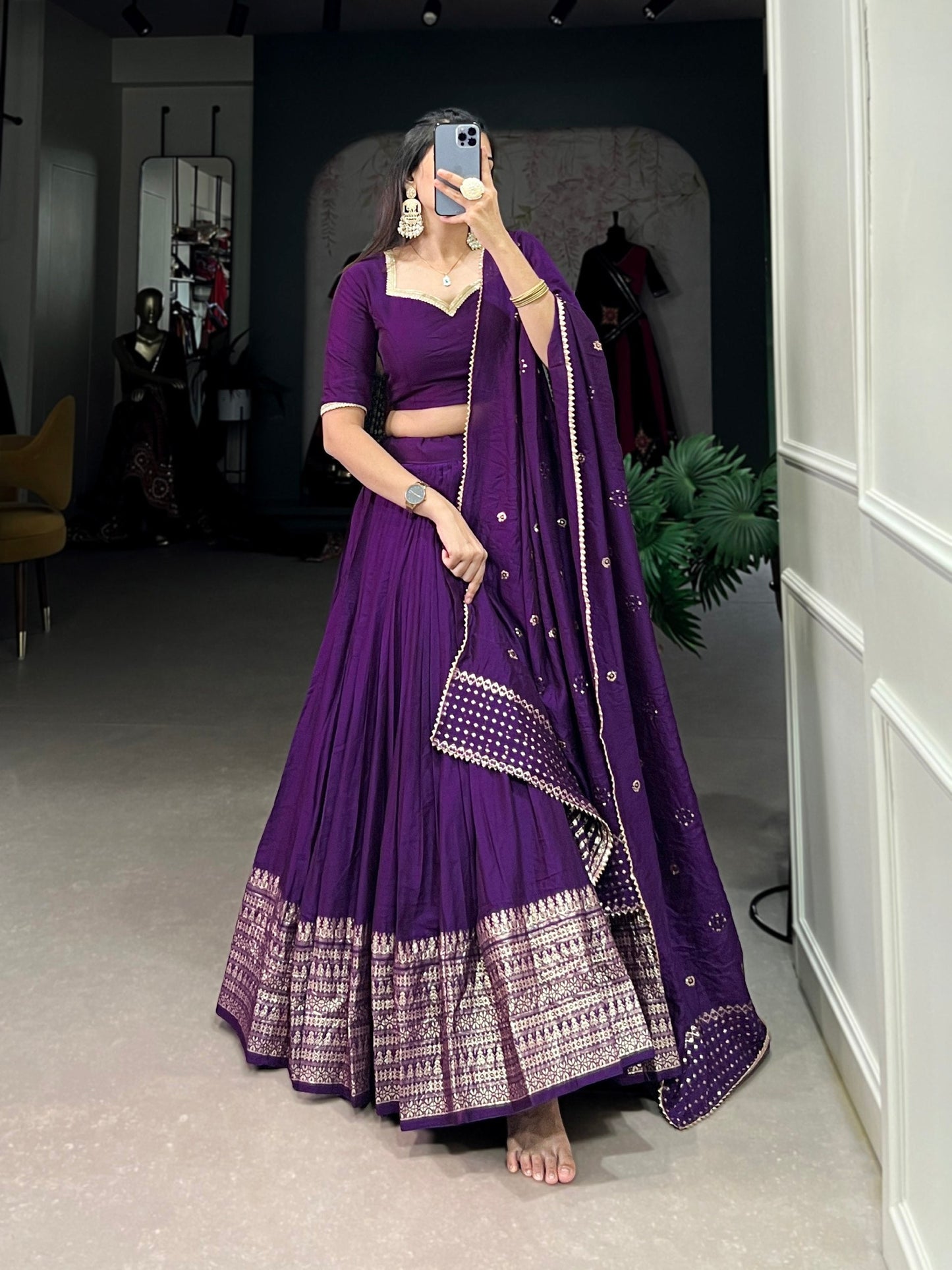 Resplendent Pure Chanderi Silk Zari Weaving Worked Lehenga Choli - INDIAN ELEGANCE