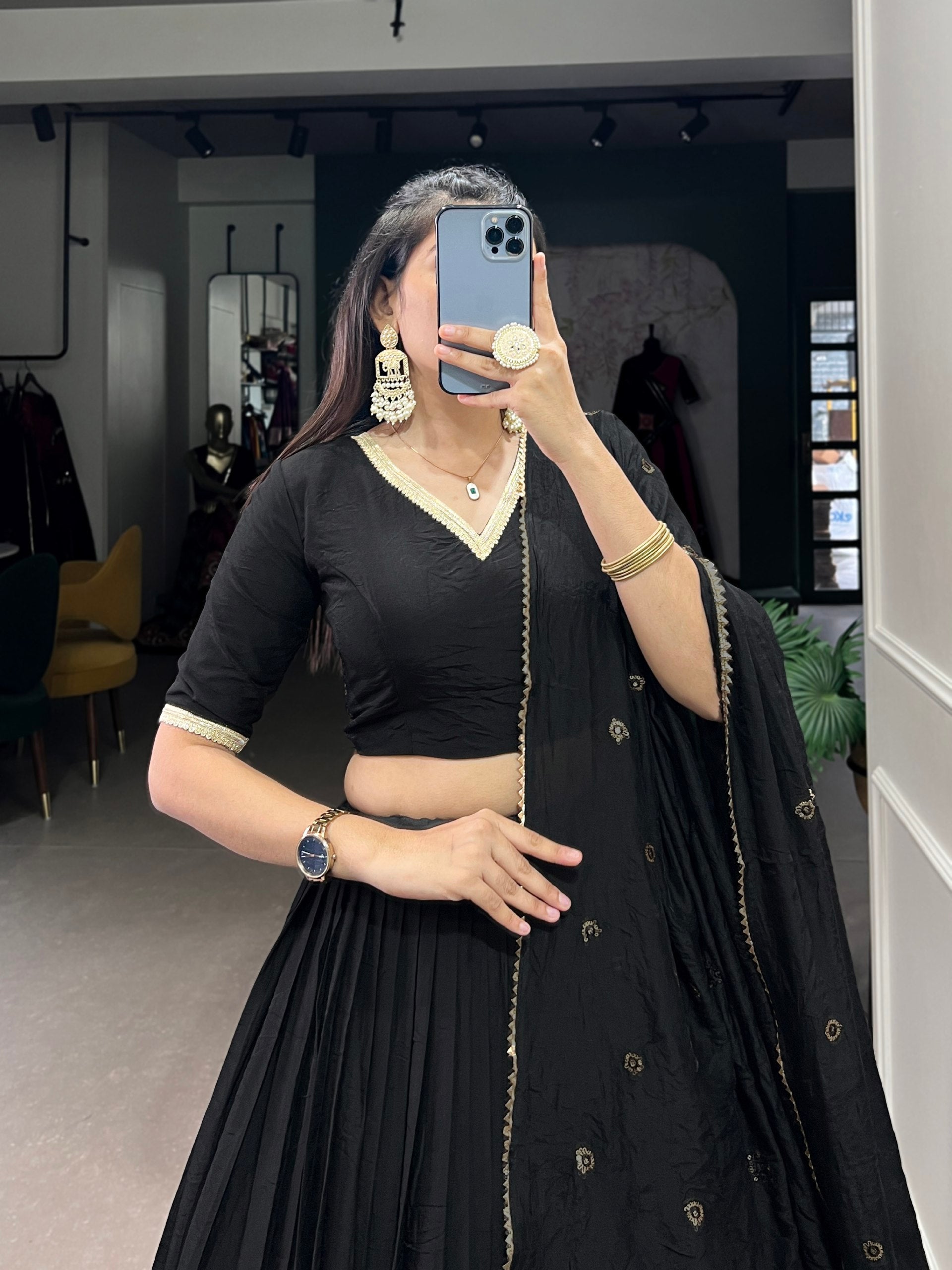 Resplendent Pure Chanderi Silk Zari Weaving Worked Lehenga Choli - INDIAN ELEGANCE