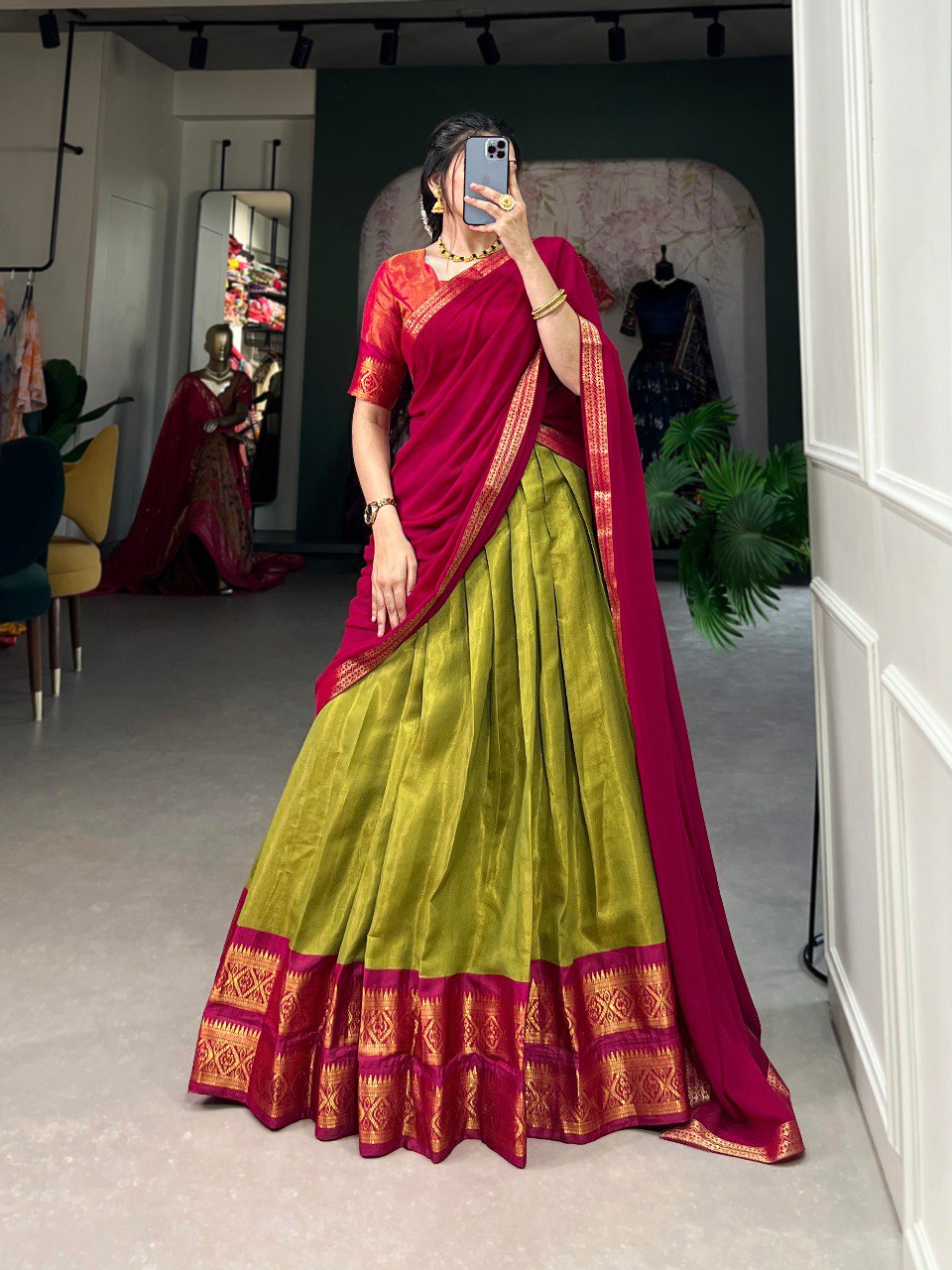 Stunning Pista Green Kanchipuram Silk Zari Weaving Worked Lehenga Choli - INDIAN ELEGANCE