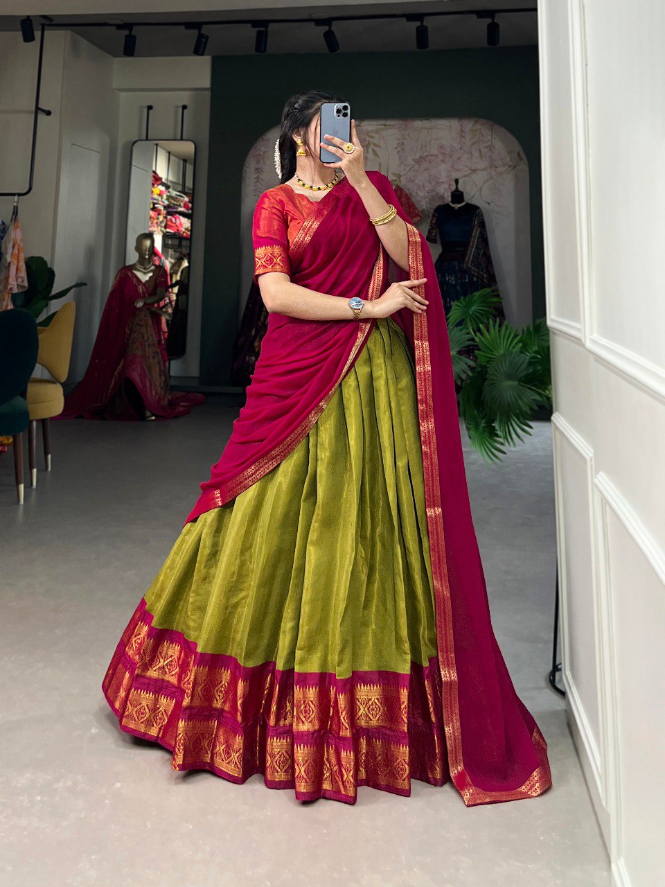 Stunning Pista Green Kanchipuram Silk Zari Weaving Worked Lehenga Choli - INDIAN ELEGANCE