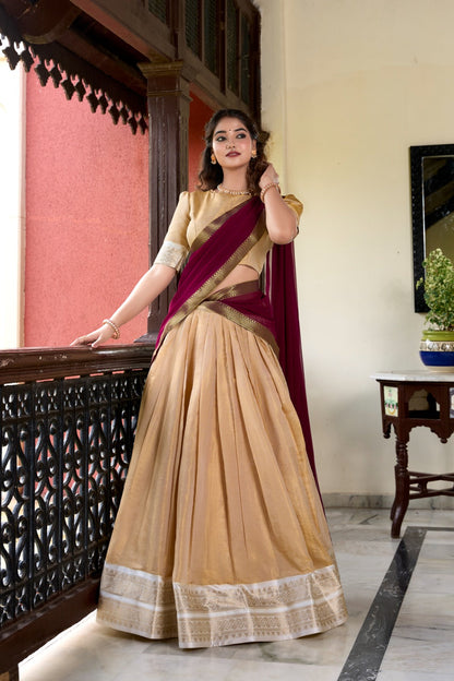 Stunning Kanchipuram Silk Zari Weaving Worked Lehenga Choli - INDIAN ELEGANCE