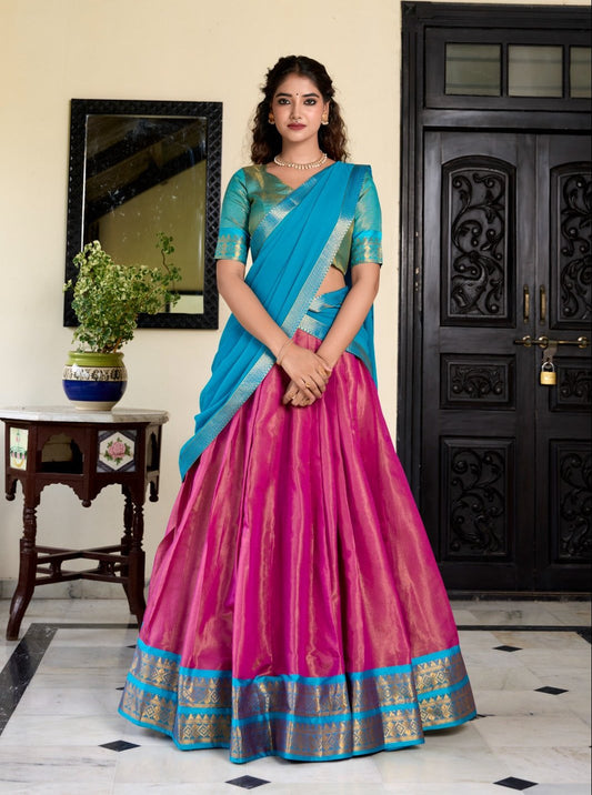Stunning Kanchipuram Silk Zari Weaving Worked Lehenga Choli - INDIAN ELEGANCE