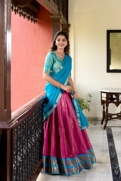 Stunning Kanchipuram Silk Zari Weaving Worked Lehenga Choli - INDIAN ELEGANCE