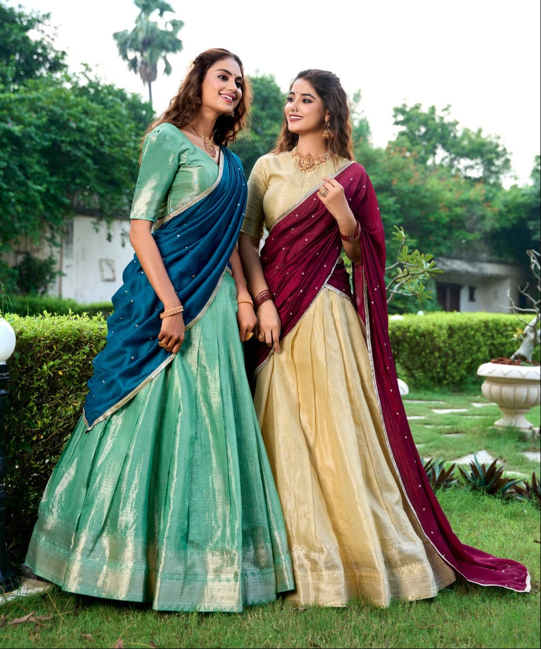 Majestic Kanchipuram Silk Zari Weaving Worked Lehenga Choli - INDIAN ELEGANCE