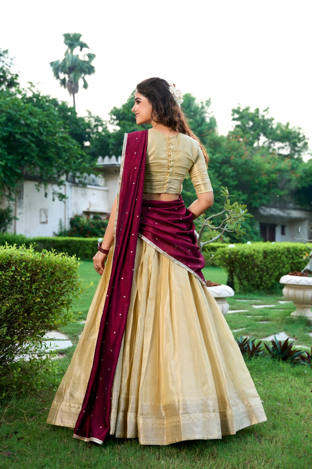 Majestic Kanchipuram Silk Zari Weaving Worked Lehenga Choli - INDIAN ELEGANCE