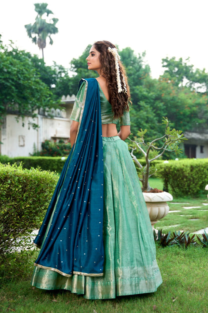 Majestic Kanchipuram Silk Zari Weaving Worked Lehenga Choli - INDIAN ELEGANCE